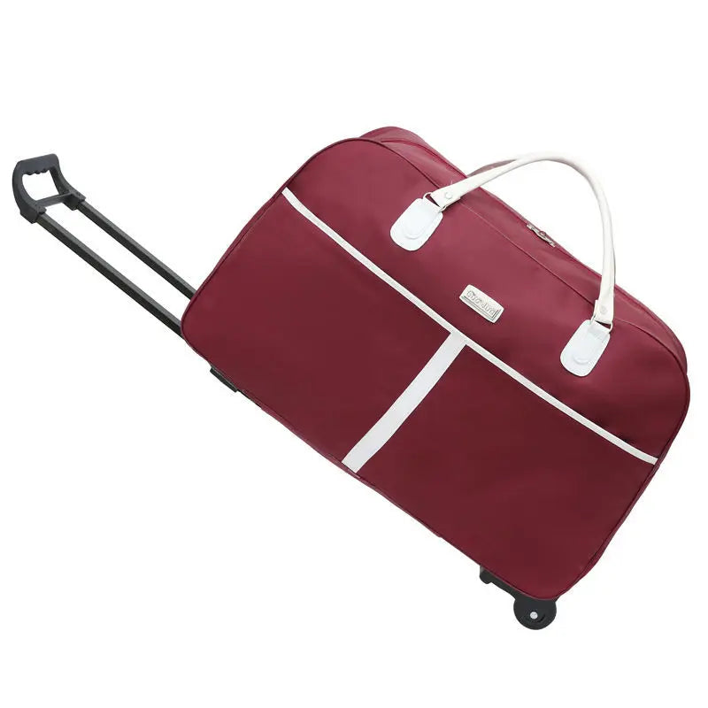 Large Capaci Travel Bag Women's Lightweight Pull Bag Portable ort Trip Hand Lage Bag with Wheels Faionable Ox Cloth