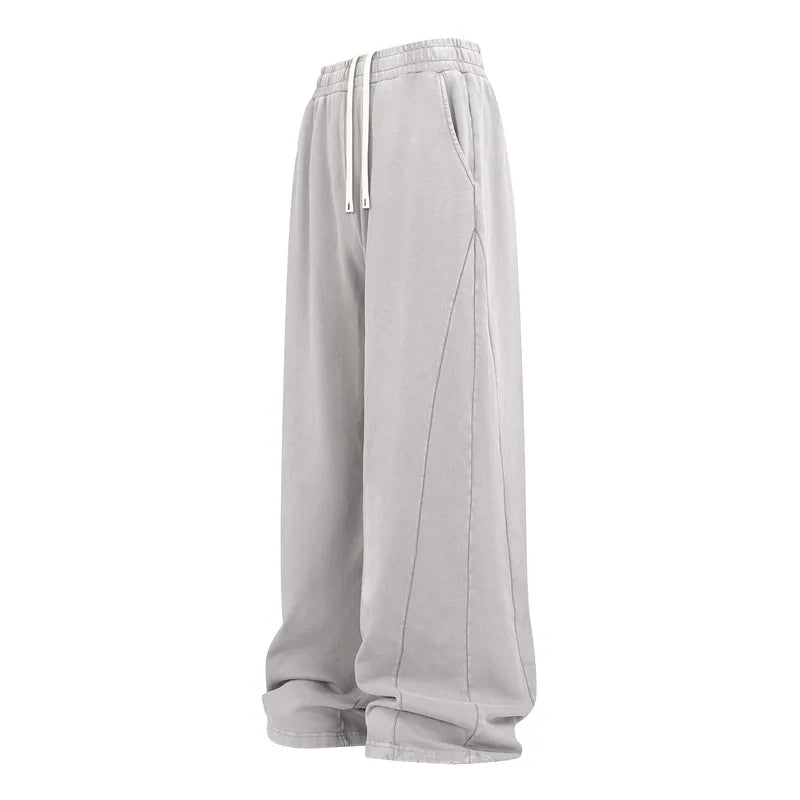 Custom LOGO men's autumn and winter new 400G pure cotton fried snowflake washing water old trousers splicing sweatpants