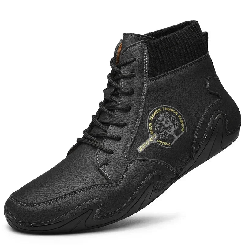 Winter Leather Men Boots with Fur Warm Snow Boots Men Comfort Casual Shoes Sneakers High Top Western Ankle Boots Waterproof