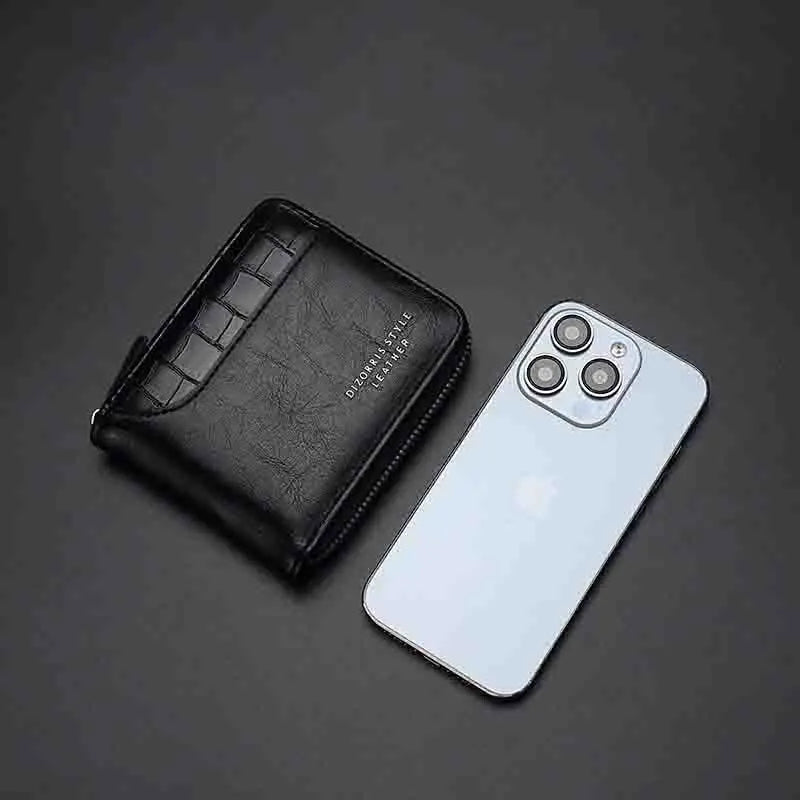 New Brand Leather Men’s Wallet Luxury Mens Purse Male Zipper Card Holders with Coin Pocket Wallets Gifts for Men Money Bag