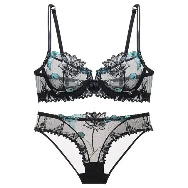 Sexy Pure Desire Lace Bra Set Women French Small Chest Gathering Ultra Thin Underwear Female Romantic Embroidery Intimates Suit