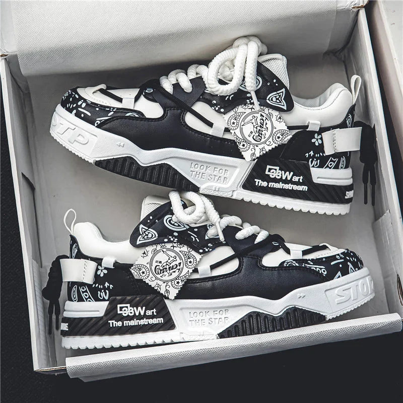 1 Pair of Men's Casual Sneakers, Stylish and Comfortable, Suitable for All Seasons, Geometric Design, Ideal for Outdoor Walking,