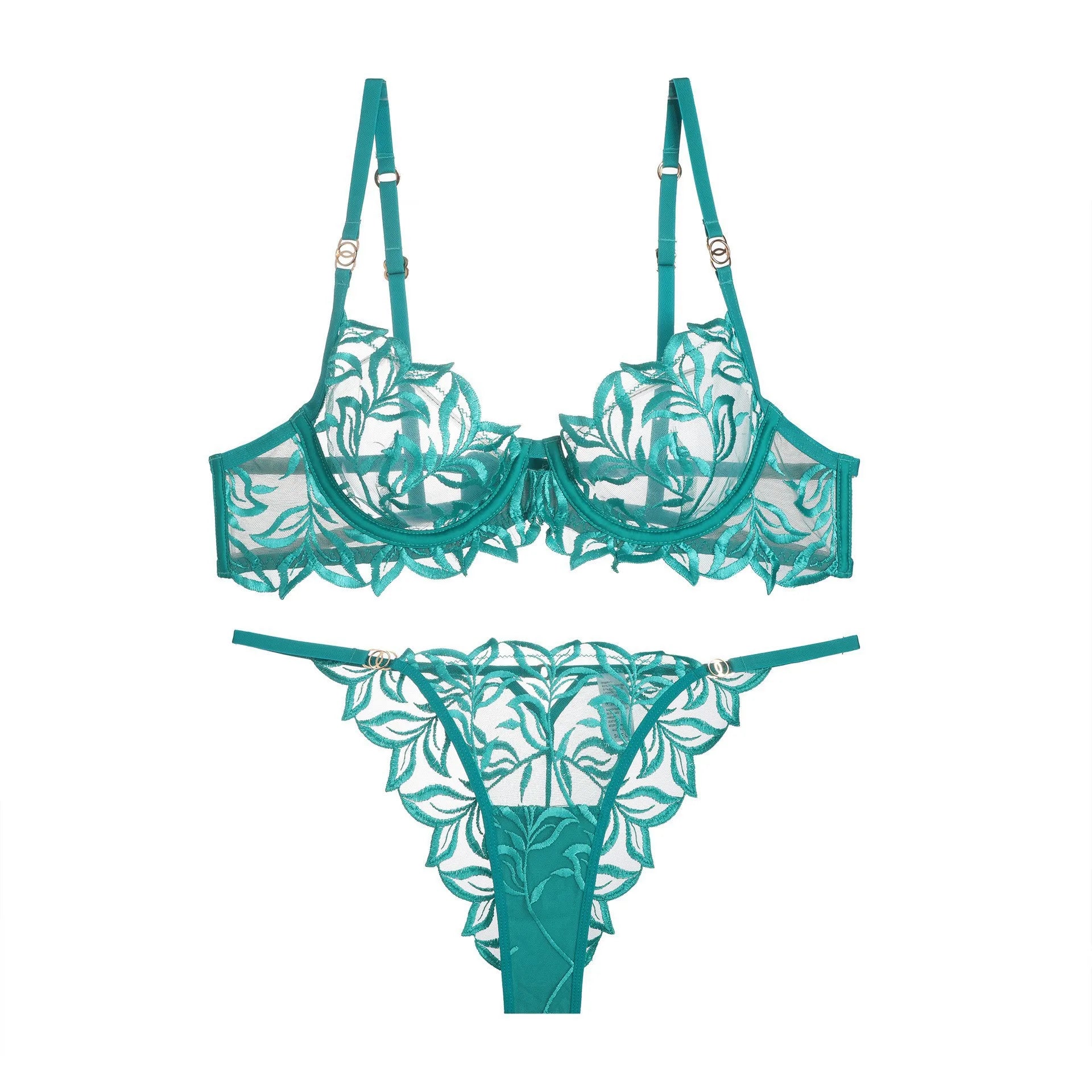 Lace Lingerie Bra & Brief Sets Women's Transparent Lace Bra Top Thin Cotton Sexy Embroidered Hollow Out T-back Soft Bra Set