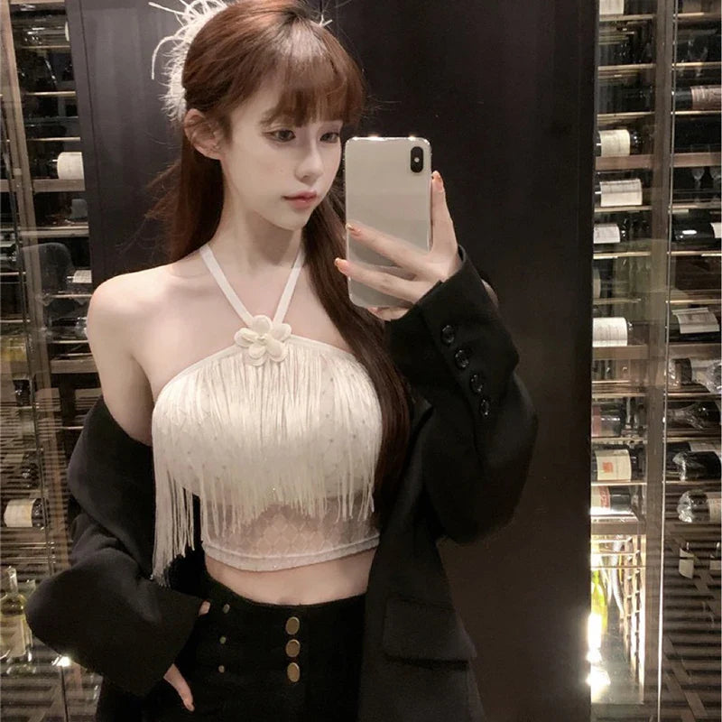 New Small Fragrant Wind Tassel With Diamond Halter Vest Bright Crystal Within The Single Wear Neck Sleeveless Bust Female