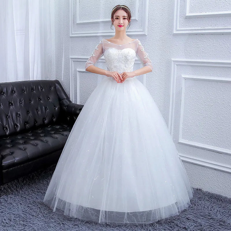 GIYSILE Wedding Dresses Large Size Evening Dress Korean Style Quarter Sleeved Flared Sleeve Temperament Main Wedding White Dress