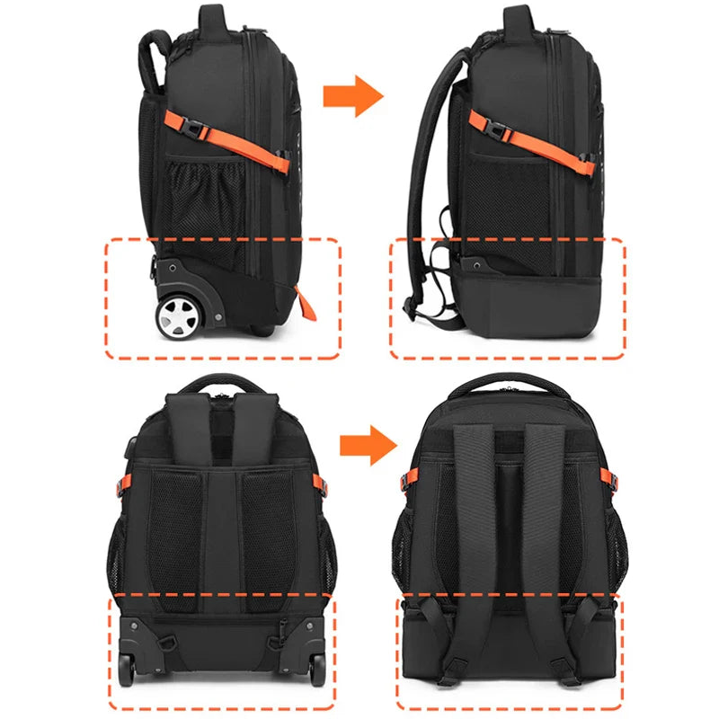 Trolley Backpack Carry-on Luggage WaterProof Travel Laptop Backpack With Wheels Rolling Luggage Wheeled Backpack for Business