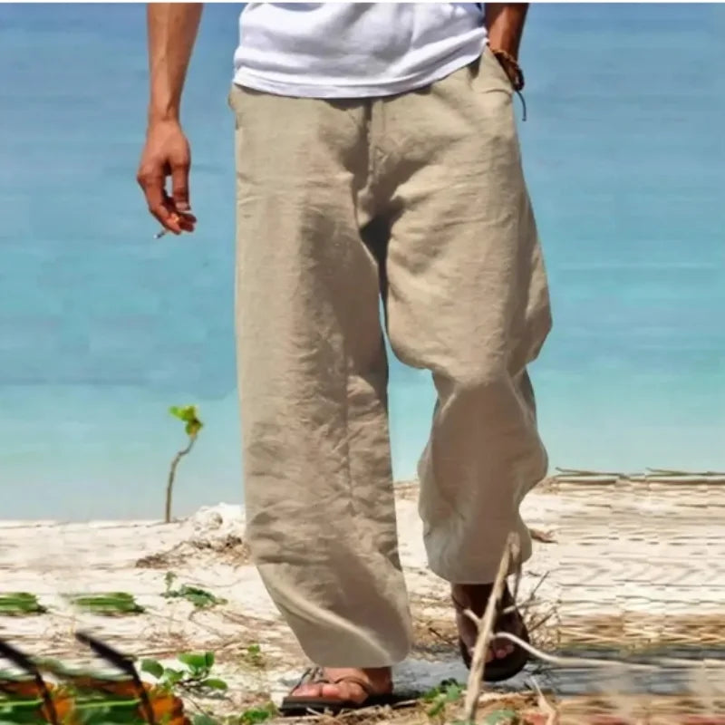 2025 New Straight Casual Cotton Linen Pants Men Wide Leg Lightweight Baggy Cotton Sweatpants Male Walking Jogger Trousers Work