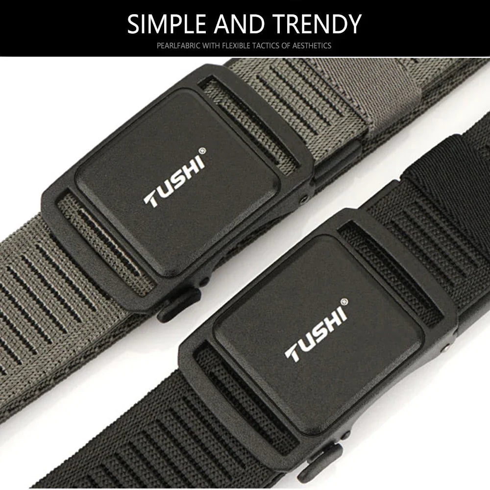 TUSHI New 3.8cm Tactical Belt for Men 1200D Thick Nylon Casual Belt Alloy Automatic Buckle Tactical outdoor Elastic Belt Male