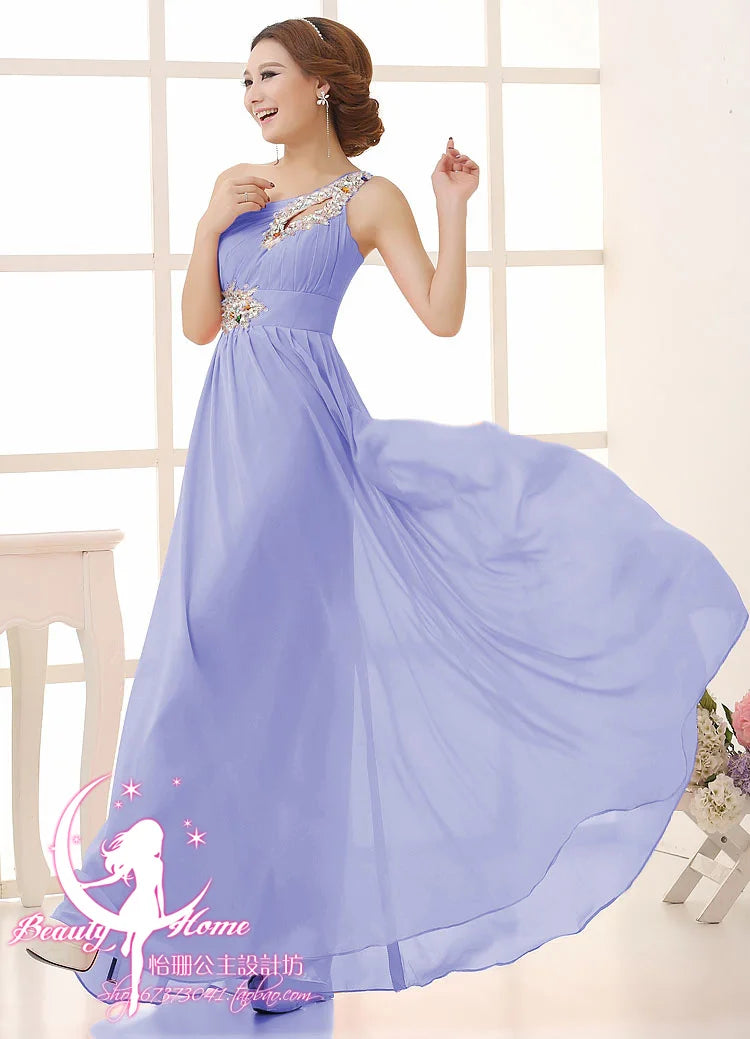 M108 Customized One Shoulder Chiffon Bridesmaid Dresses Bride Crystal Acrylic Diamond Jewelry Sexy Bespoke Occasion Dress Long