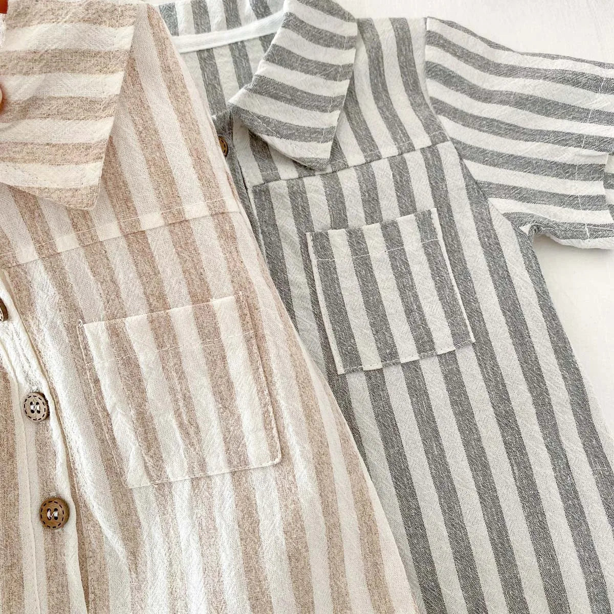 Baby Boys Rompers Striped Jumpsuits Turn Down Collar Toddler Boys Summer Clothing