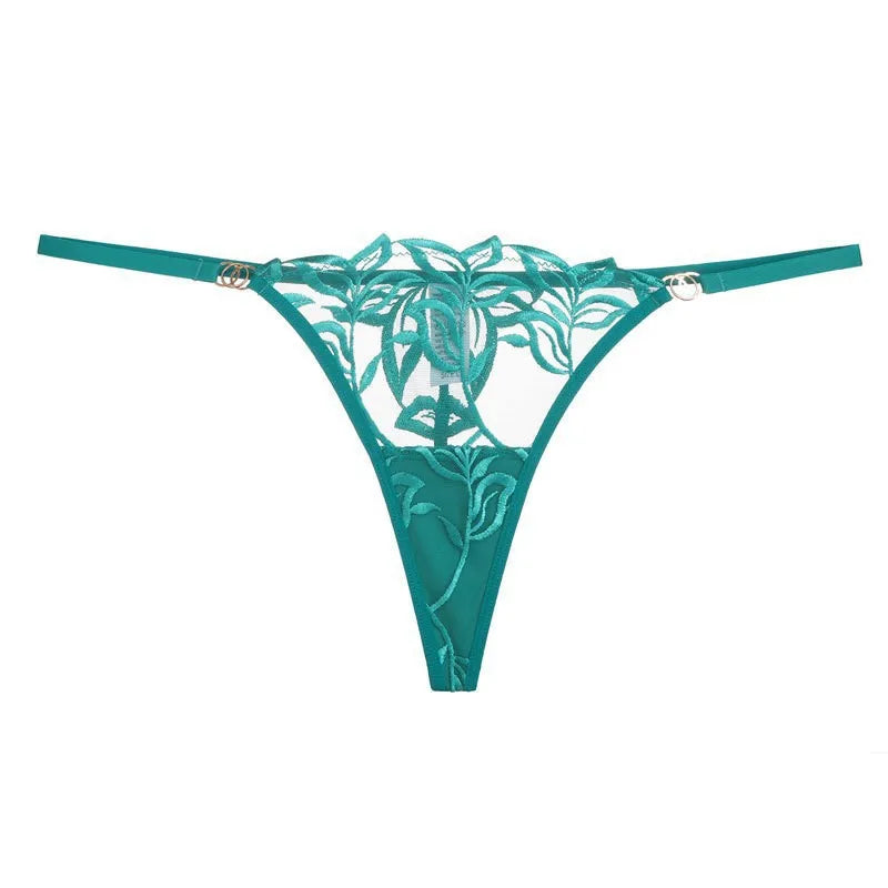 Lace Lingerie Bra & Brief Sets Women's Transparent Lace Bra Top Thin Cotton Sexy Embroidered Hollow Out T-back Soft Bra Set