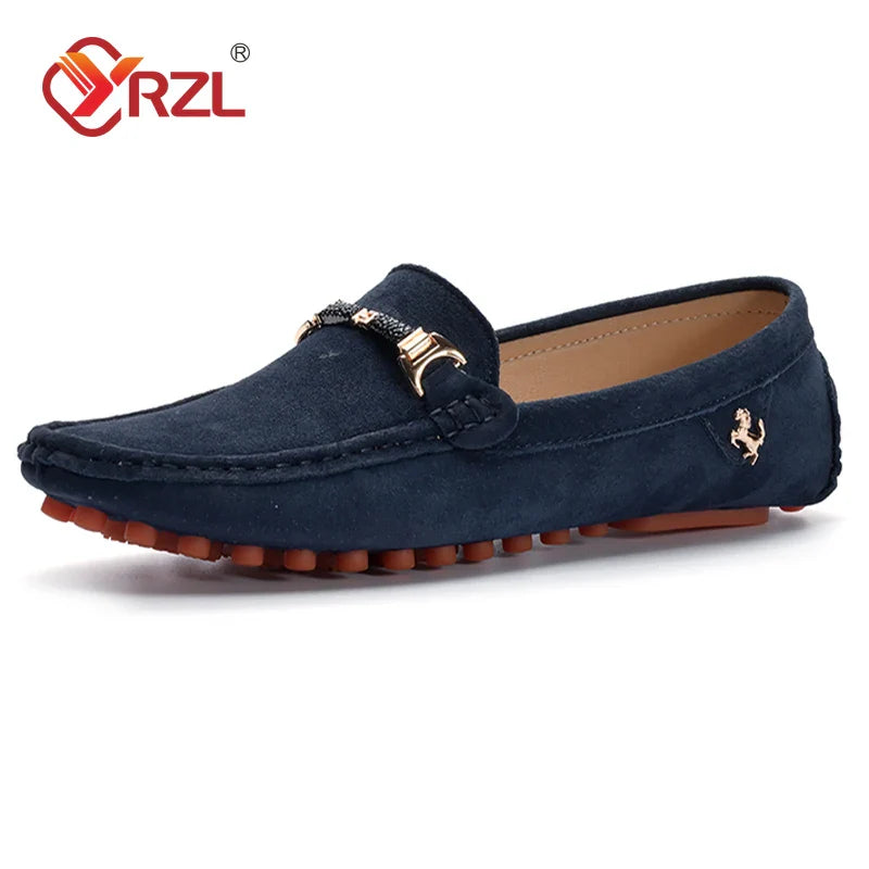 YRZL Loafers Men Casual Fashion Suede Men Shoes Lightweight Soft Genuine Leather Moccasins Slip on Driving Shoes for Men Size 48
