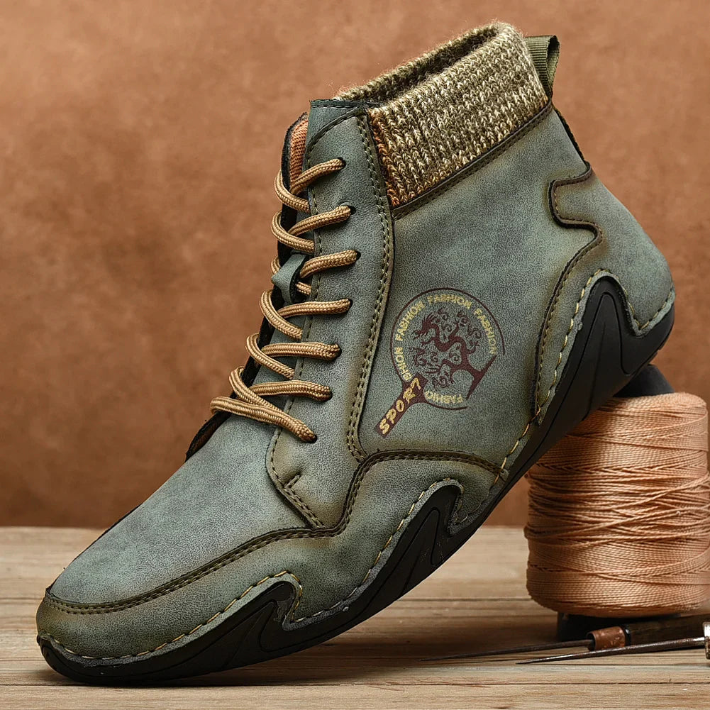 Winter Leather Men Boots Super Warm Man Snow Boots Handmade Mens Casual Shoes Walking Sneakers High Top Western Ankle Boots