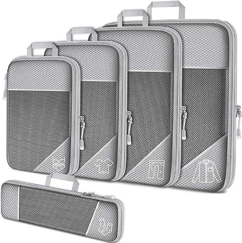 Compression Packing Cube Set Expandable Mesh Travel Bag Luggage Organizers Bag for Trip Home Storage Travel Gear Accessories