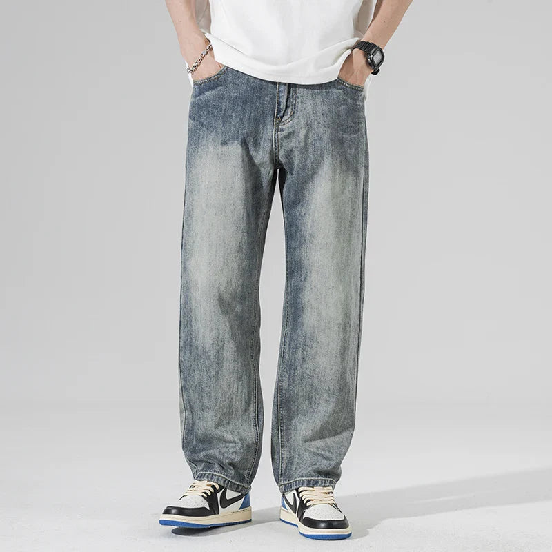 2025 Autumn New Men's Harem Wide Leg Jeans Street Hip-Hop Straight Leg Loose Denim Trousers Large Size Casual Retro Jeans