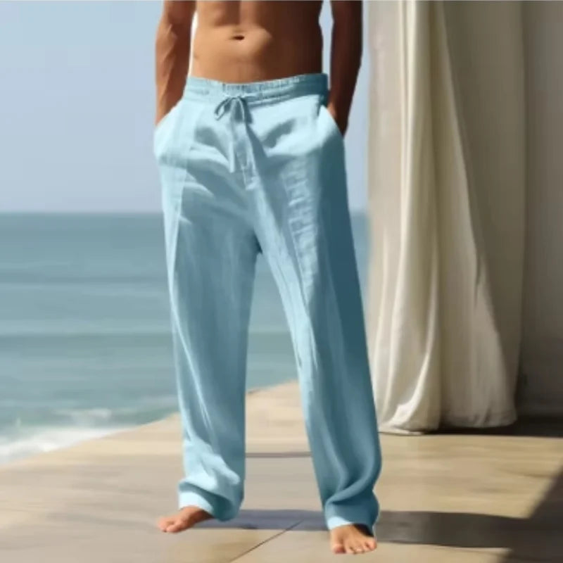 2025 New Straight Casual Cotton Linen Pants Men Wide Leg Lightweight Baggy Cotton Sweatpants Male Walking Jogger Trousers Work
