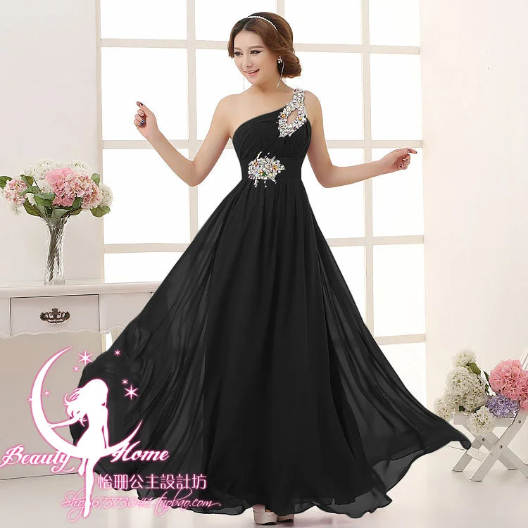 M108 Customized One Shoulder Chiffon Bridesmaid Dresses Bride Crystal Acrylic Diamond Jewelry Sexy Bespoke Occasion Dress Long