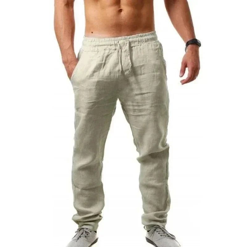 2025 New Straight Casual Cotton Linen Pants Men Wide Leg Lightweight Baggy Cotton Sweatpants Male Walking Jogger Trousers Work
