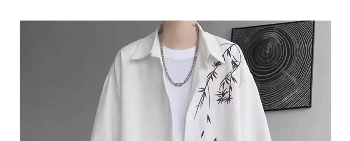 New Chinese Sle Long Sve Men's irt Embroidered Casual Thin Spring Loose Haome Cotton Flannel irt Jaet