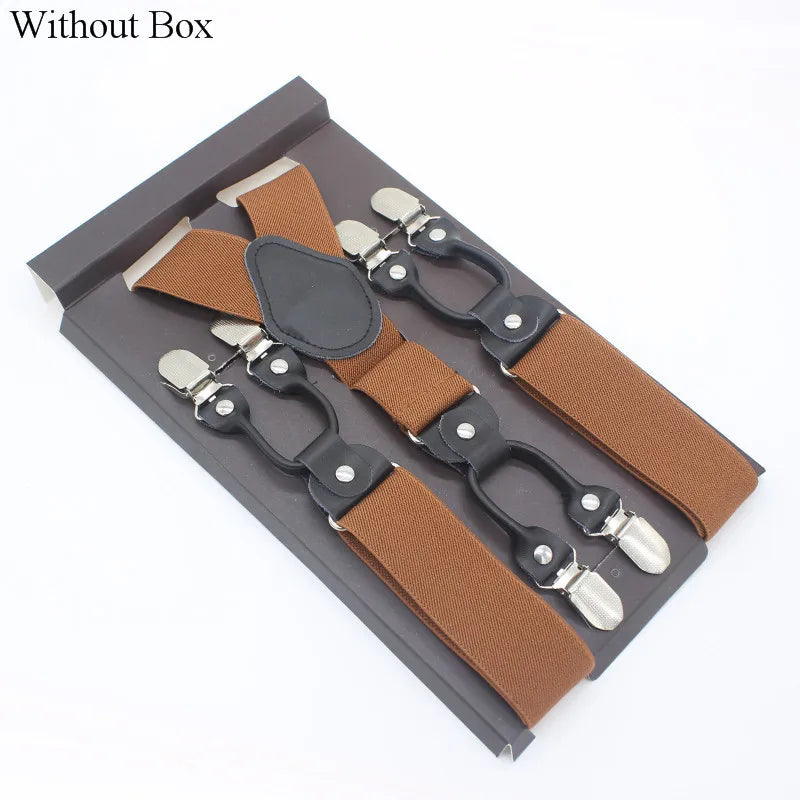 3.5*120cm Fashion 6 Clips Striped Braces Man Male Vintage Casual Leather Suspenders For Adult  Tirantes Trosers Strap Adjustable