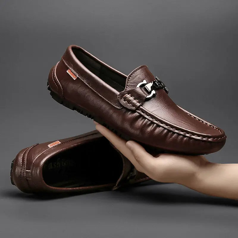 Moccasin Loafers Man Casual Shoe Square Toe Flat Leather Shoes For Men Soft Velvet Fashion 2025 2025 New Arrivals Cowhide