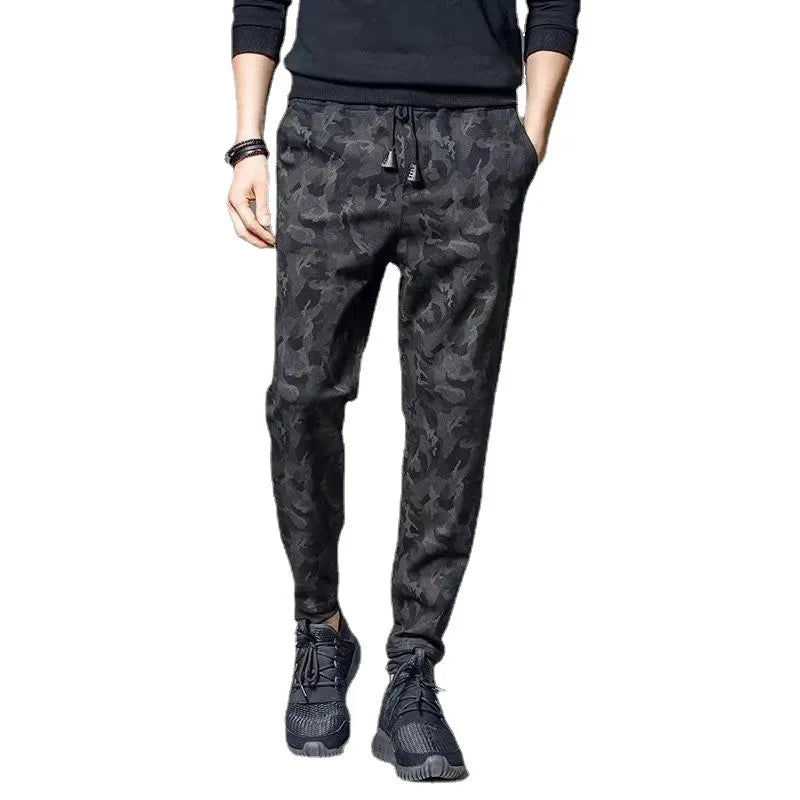 Casual Camouflage Workwear Pants for Men Elastic Waist Drawstring Pants Sports Outdoor Fashion Male Cargo Trouser Sweatpants