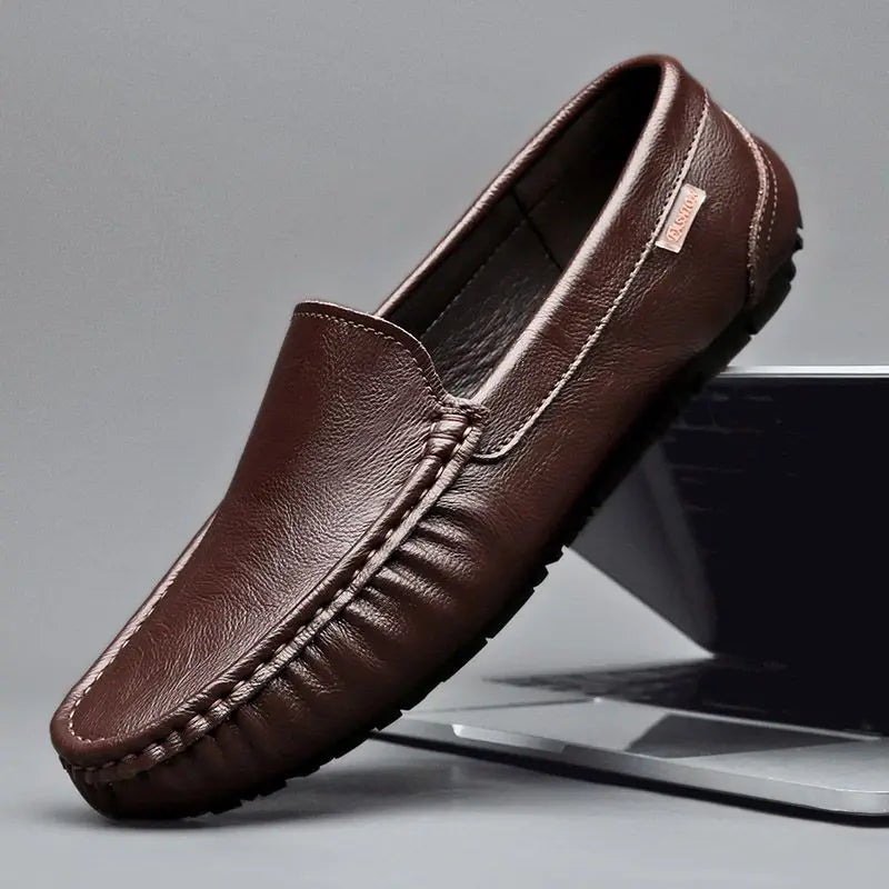 Moccasin Loafers Man Casual Shoe Square Toe Flat Leather Shoes For Men Soft Velvet Fashion 2025 2025 New Arrivals Cowhide