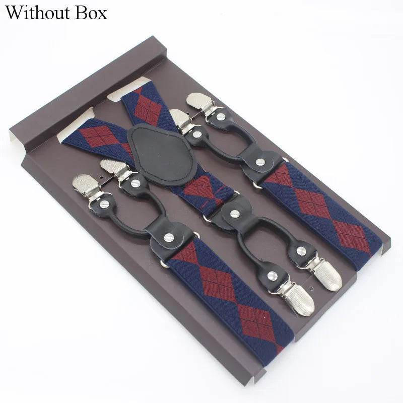 3.5*120cm Fashion 6 Clips Striped Braces Man Male Vintage Casual Leather Suspenders For Adult  Tirantes Trosers Strap Adjustable