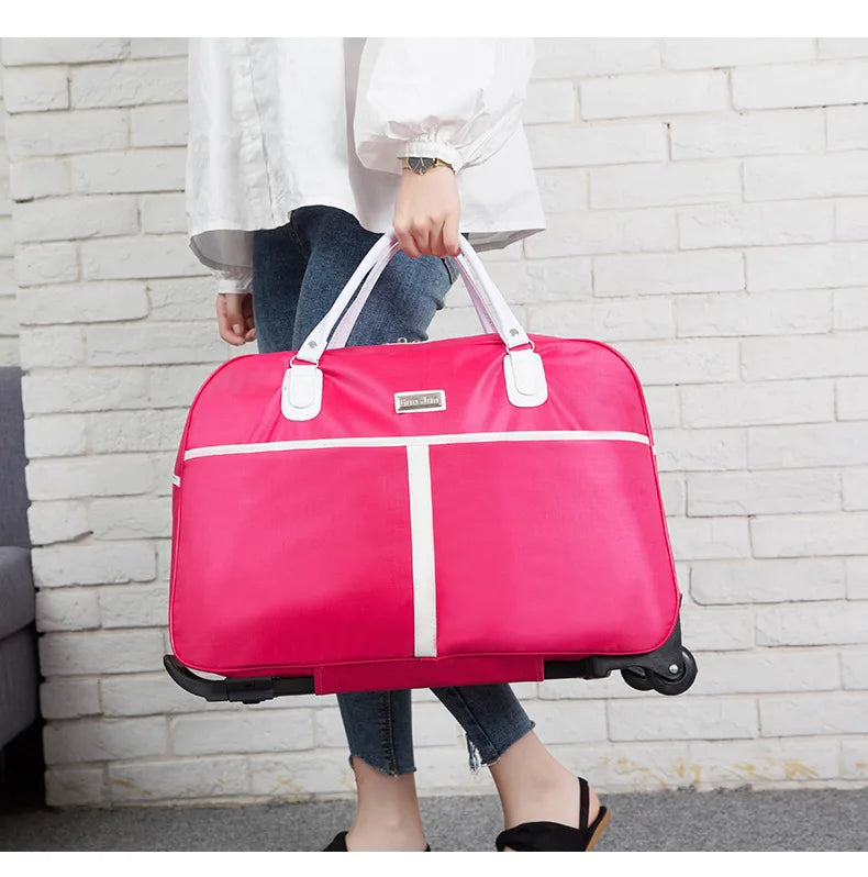 Large Capaci Travel Bag Women's Lightweight Pull Bag Portable ort Trip Hand Lage Bag with Wheels Faionable Ox Cloth