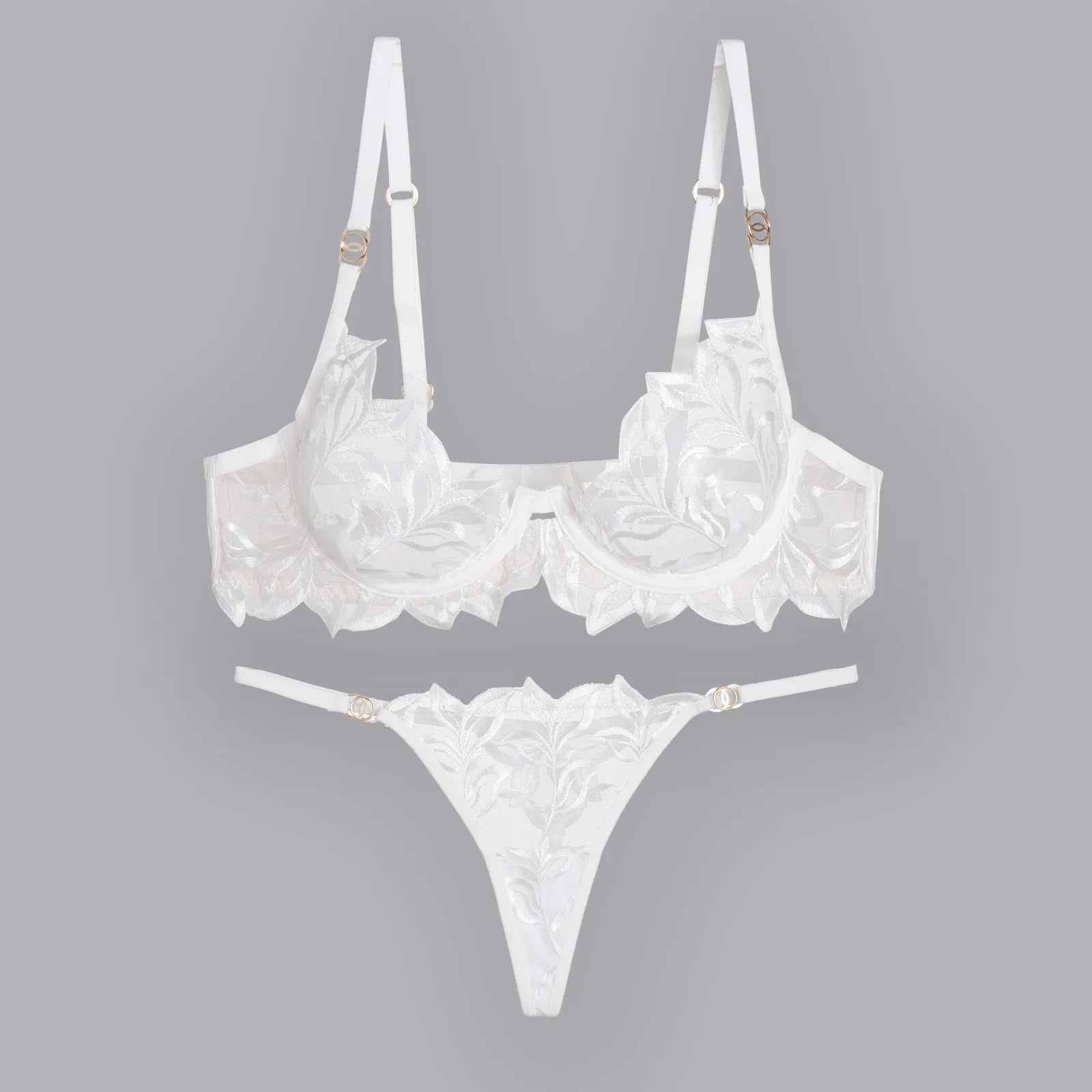 Lace Lingerie Bra & Brief Sets Women's Transparent Lace Bra Top Thin Cotton Sexy Embroidered Hollow Out T-back Soft Bra Set