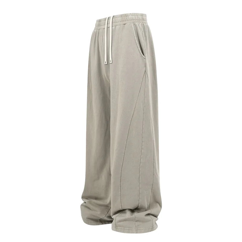 Custom LOGO men's autumn and winter new 400G pure cotton fried snowflake washing water old trousers splicing sweatpants