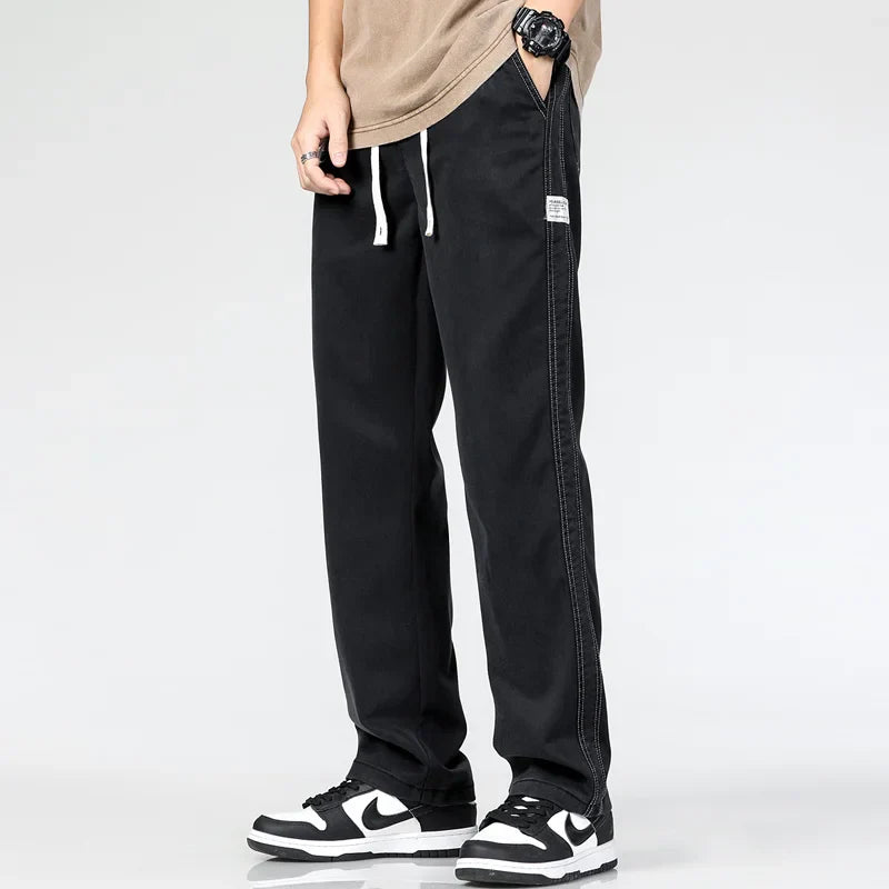 2025 Summer New Soft Lyocell Fabric Men's Jeans Thin Loose Straight Leg Pants Drawstring Elastic Waist Korean casual pants