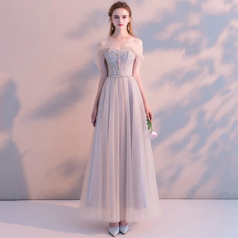 A8139 Dropship Beautiful Banquet Evening Dress Sweet Memory Floor Length Tulle Black Grey Celebrity Birthday Dresses