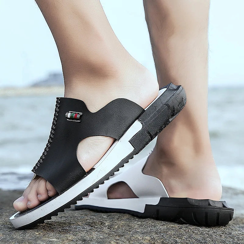 new Men's Summer Sandals Original Leather Comfortable Slip-on Casual Sandals Fashion Men Slippers Zapatillas Hombre