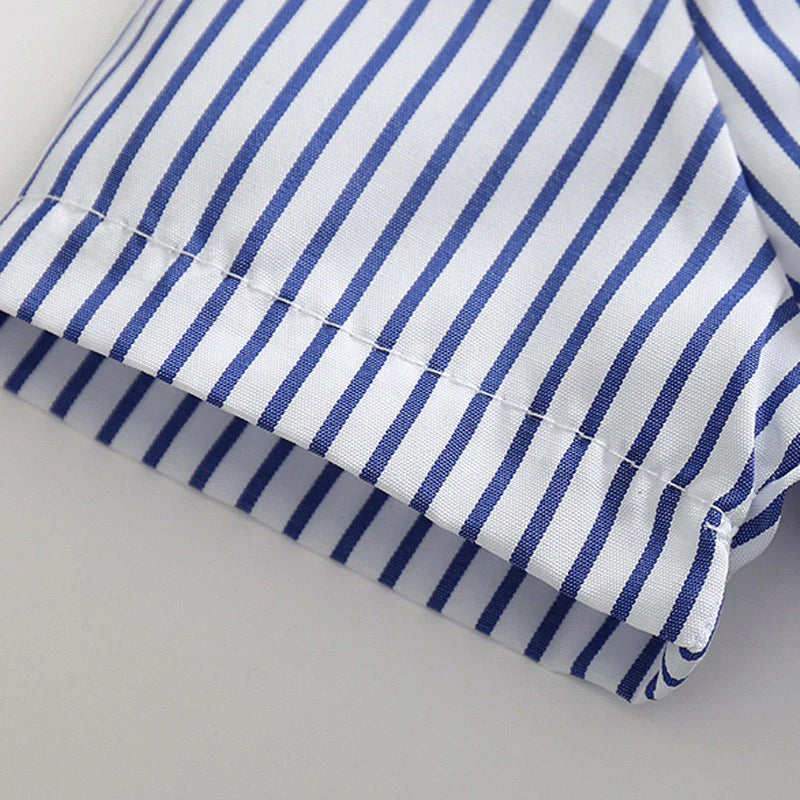 Summer Boys Clothing Set Cotton Striped Short Sleeve Lapel Shirt Pants 2Pcs Suit For 2-6 Years Kids Casual Outfits Elegant Suit