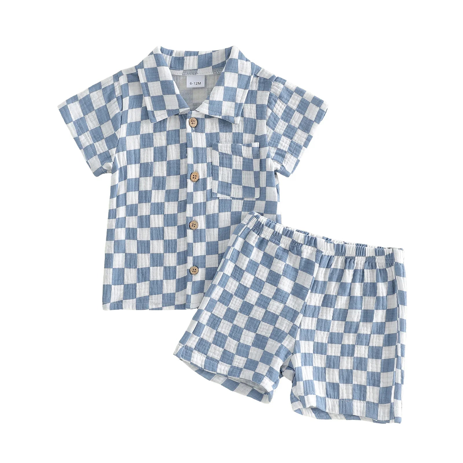 Toddler Baby Boys Summer Outfit Fashionable Plaid Short Sleeve Lapel Shirt with Shorts 2Pcs Set