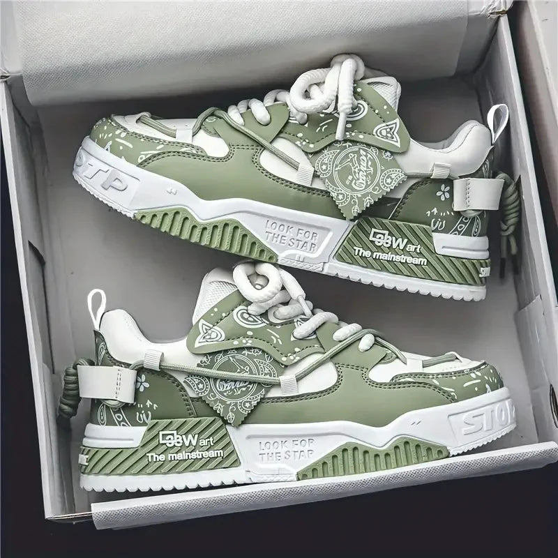 1 Pair of Men's Casual Sneakers, Stylish and Comfortable, Suitable for All Seasons, Geometric Design, Ideal for Outdoor Walking,