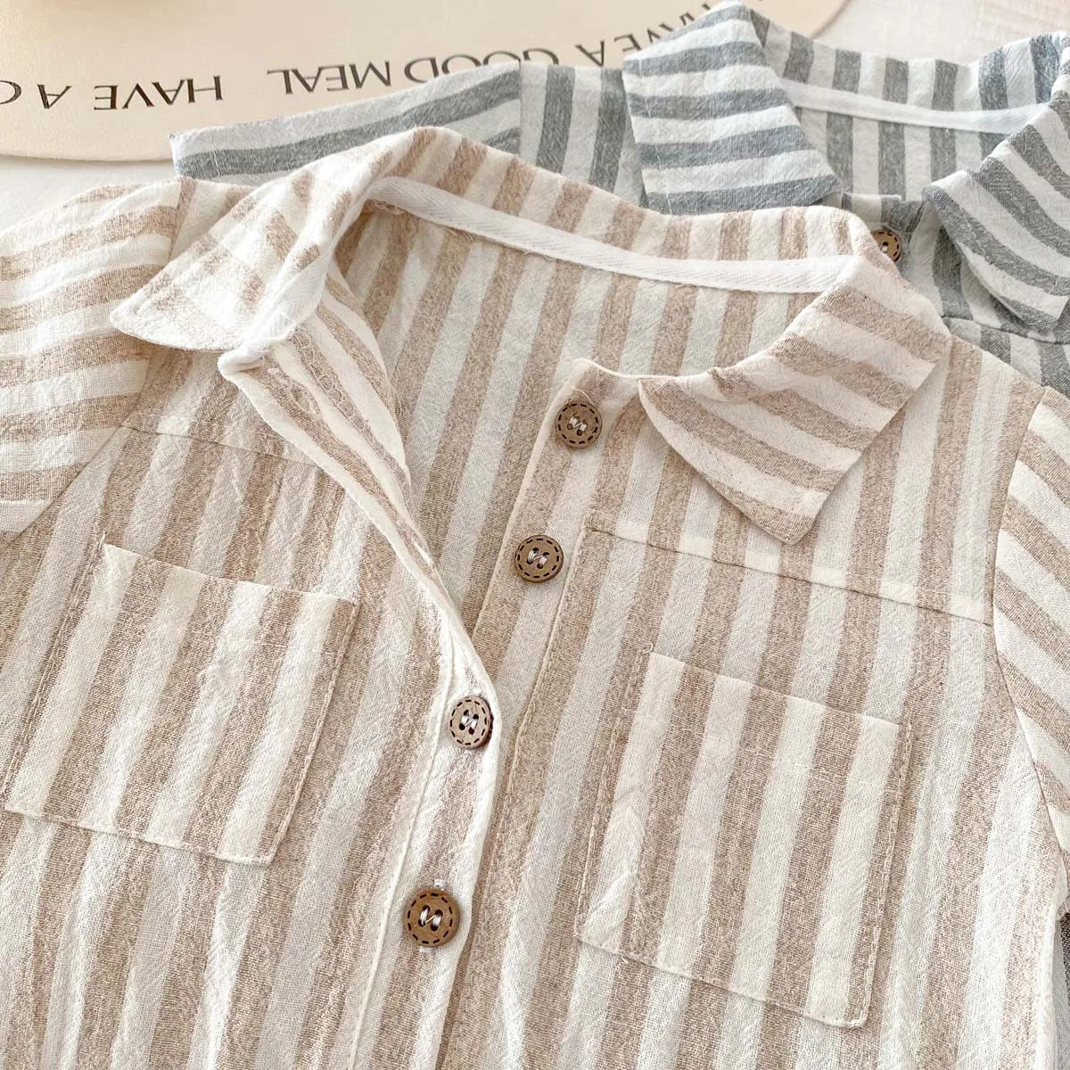 Baby Boys Rompers Striped Jumpsuits Turn Down Collar Toddler Boys Summer Clothing