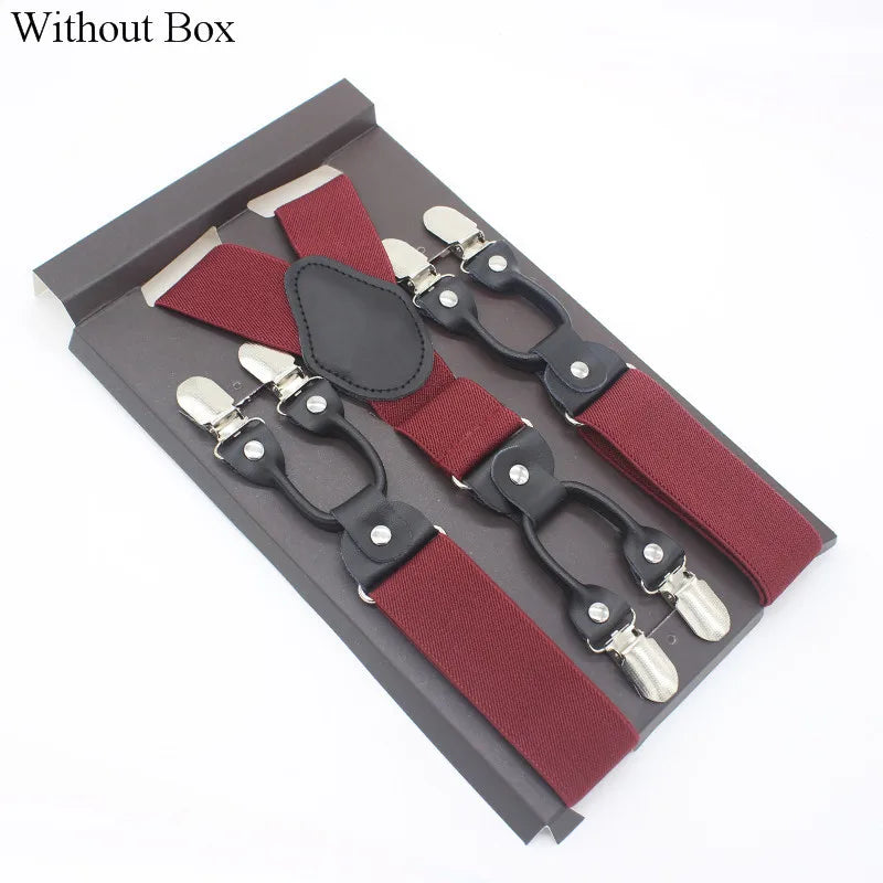3.5*120cm Fashion 6 Clips Striped Braces Man Male Vintage Casual Leather Suspenders For Adult  Tirantes Trosers Strap Adjustable