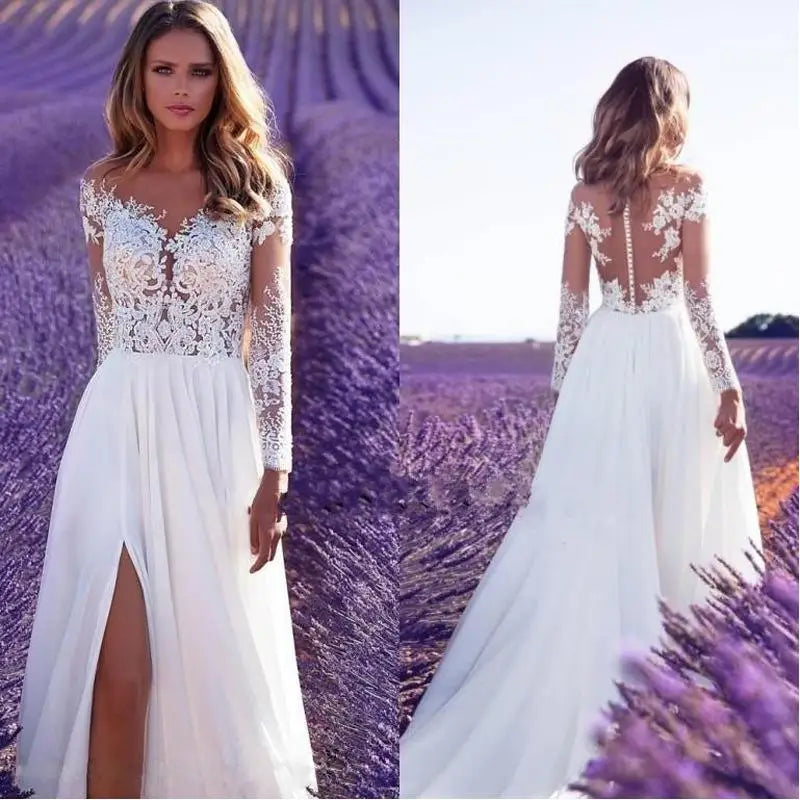 Women's Long Sved Lace Wedding Dr Bridesmaid Dr Ele Floor-Length Gown for Wedding Parties And Special Ocns