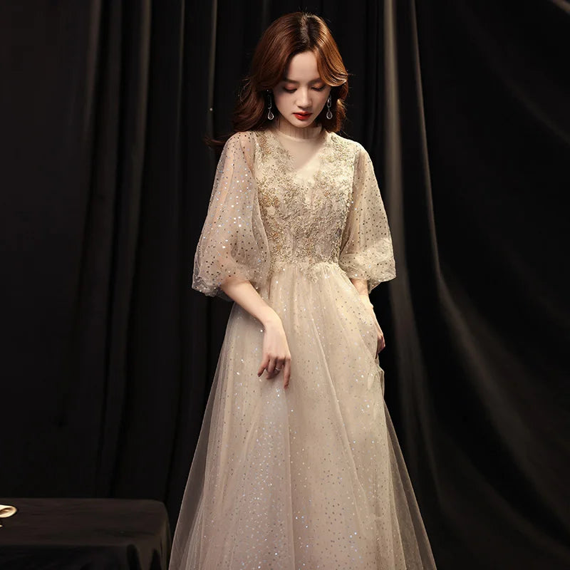 Champagne Color Evening Gown Women's 2026 New Banquet Host Luxury Small ence High-end Birthday Adult Ceremony Princ Skirt