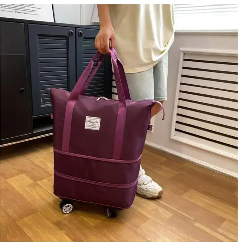 Large Capacity Three-Layer Bag, Waterproof And Wear-Resistant Outdoor Travel Swivel Wheel Storage Box, Detachable Wheel Tote Bag