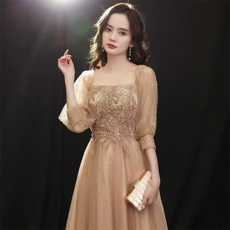 DSP Customise Elegant A Line Half Sleeves Prom Dresses 2025 Formal Evening Party Dress with Appliques Graduation Dresses Long