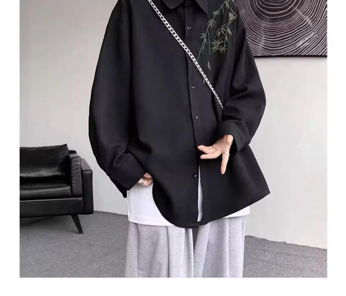 New Chinese Sle Long Sve Men's irt Embroidered Casual Thin Spring Loose Haome Cotton Flannel irt Jaet