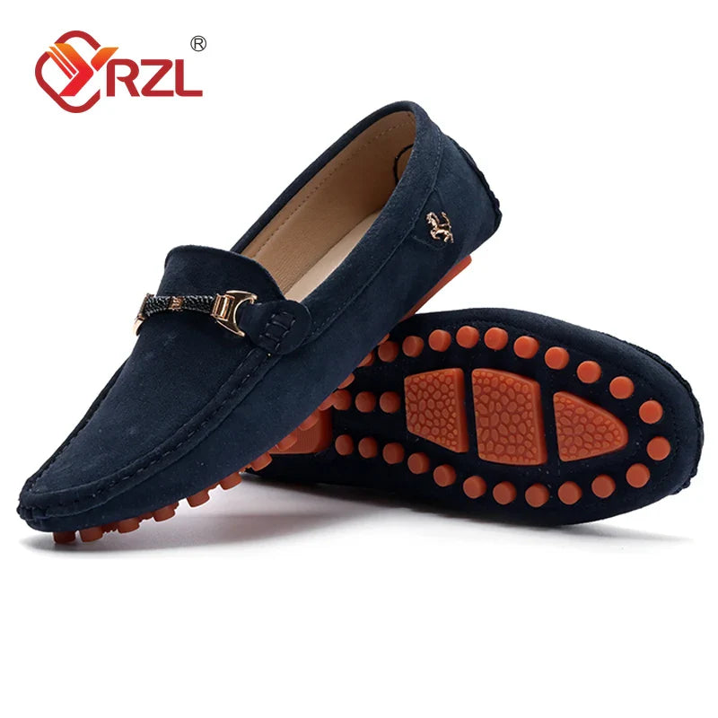 YRZL Loafers Men Casual Fashion Suede Men Shoes Lightweight Soft Genuine Leather Moccasins Slip on Driving Shoes for Men Size 48