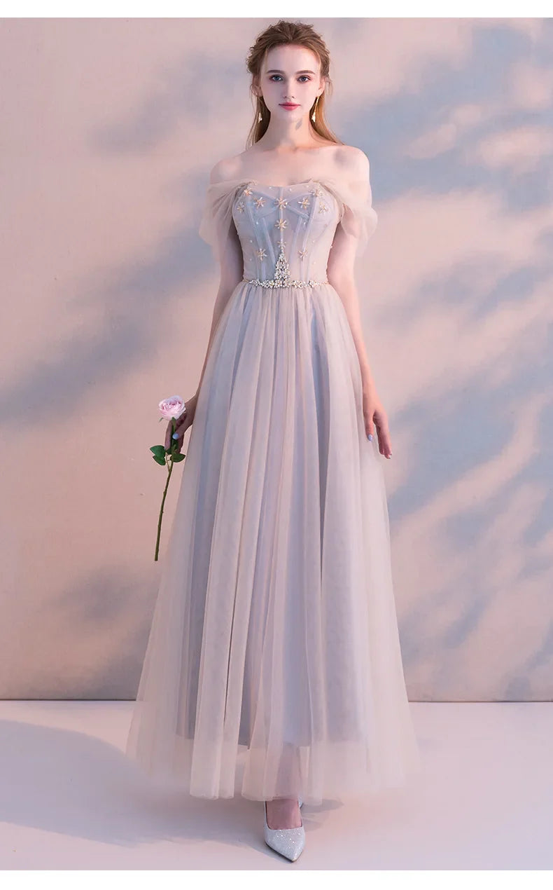 A8139 Dropship Beautiful Banquet Evening Dress Sweet Memory Floor Length Tulle Black Grey Celebrity Birthday Dresses