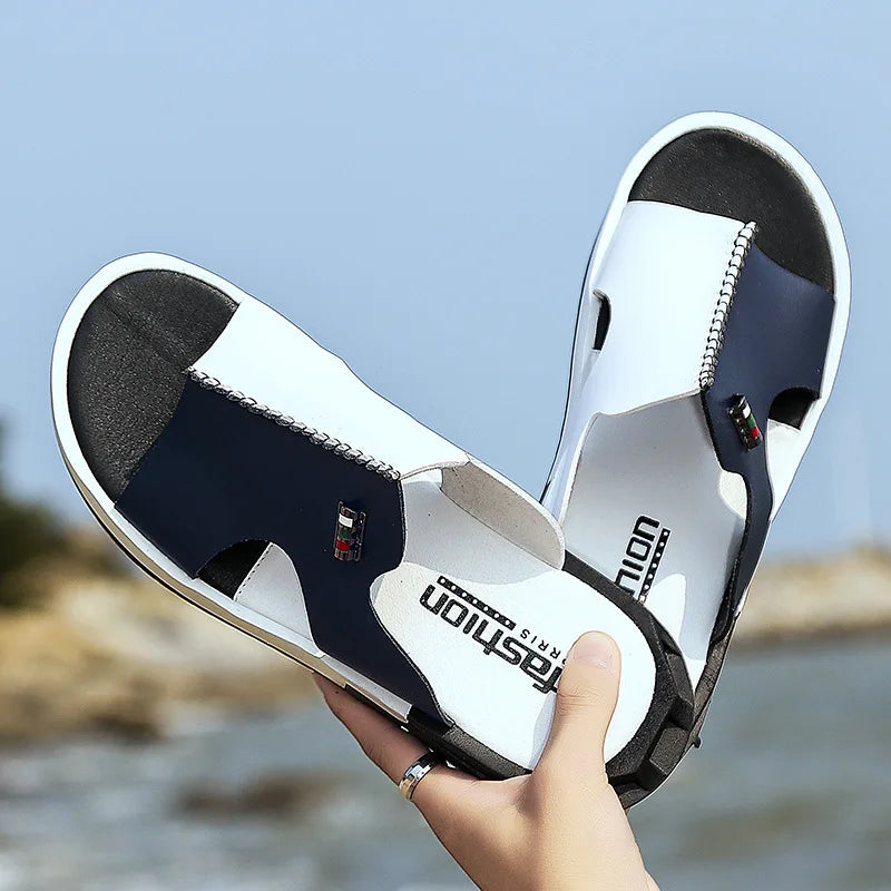 new Men's Summer Sandals Original Leather Comfortable Slip-on Casual Sandals Fashion Men Slippers Zapatillas Hombre