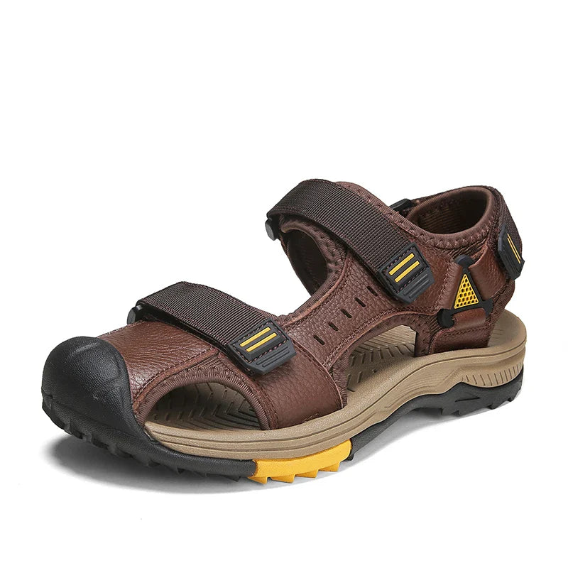 Summer Breathable Genuine Leather Men Sandals Waterproof Non-Slip Large Size flip flops Beach shose For Outdoor Anti-Collision