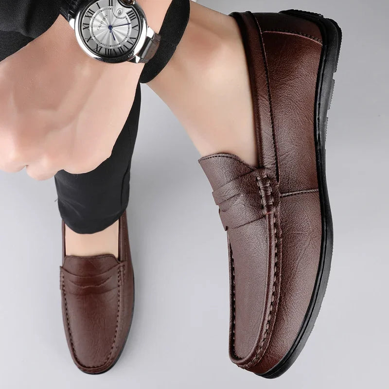 Genuine Leather Men Casual Shoes Luxury Brand Man Formal Dress Shoes Breathable Mens Loafers Slip on Boat Shoes Size 38-47