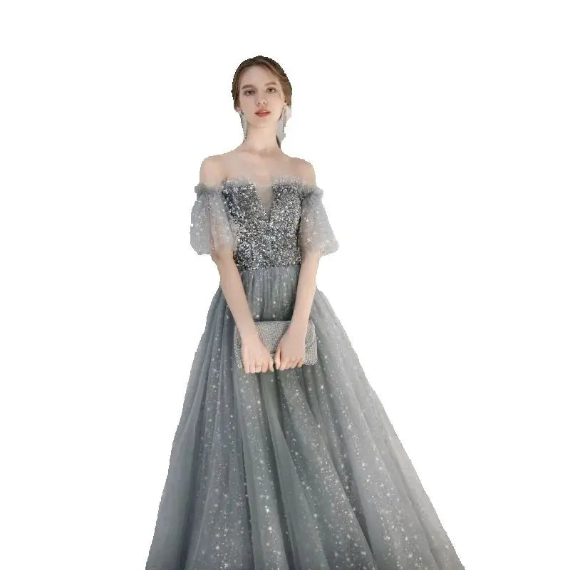 Customized Long Silver Gray Evening Dresses Sweet Celebrity Sequin Graduation Robes Soiree Dinner Wedding Party Dress Women